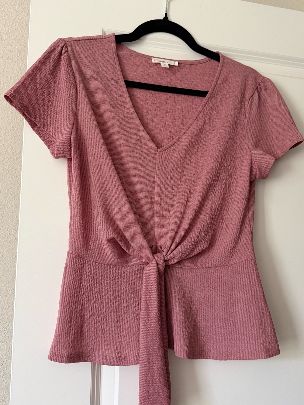 mine Dusty Rose Knot-Front V-Neck Blouse